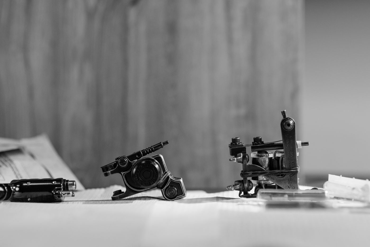 Tattoo machines in black and white