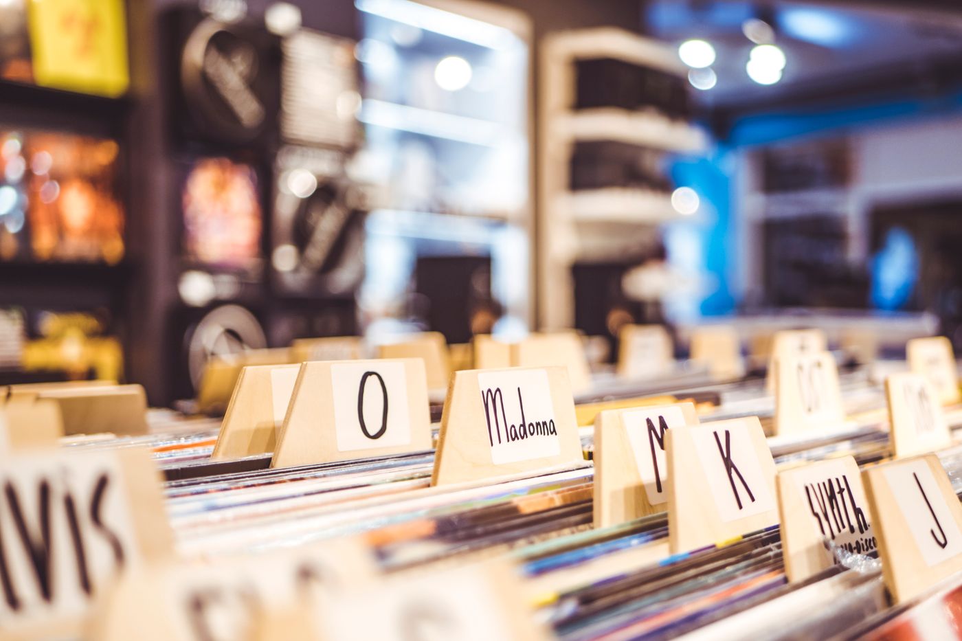 Alphabetised record bins