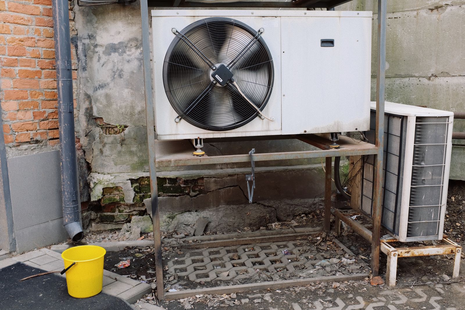 A large outdoor condenser fan unit