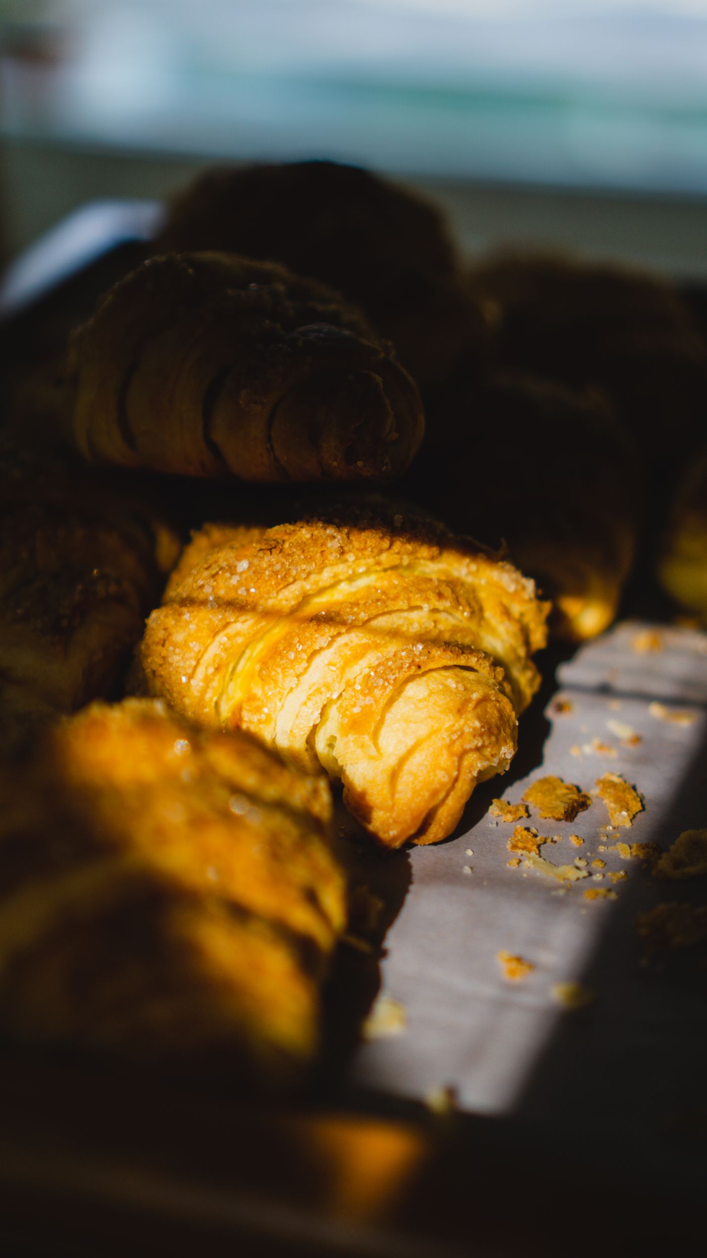 Flaky croissant catching the light