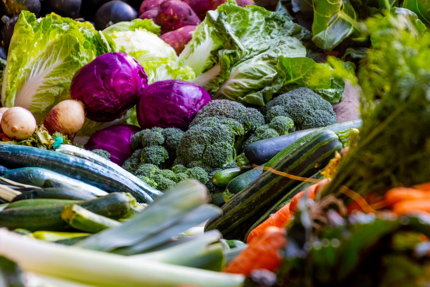 Fresh leafy herbs and greens
