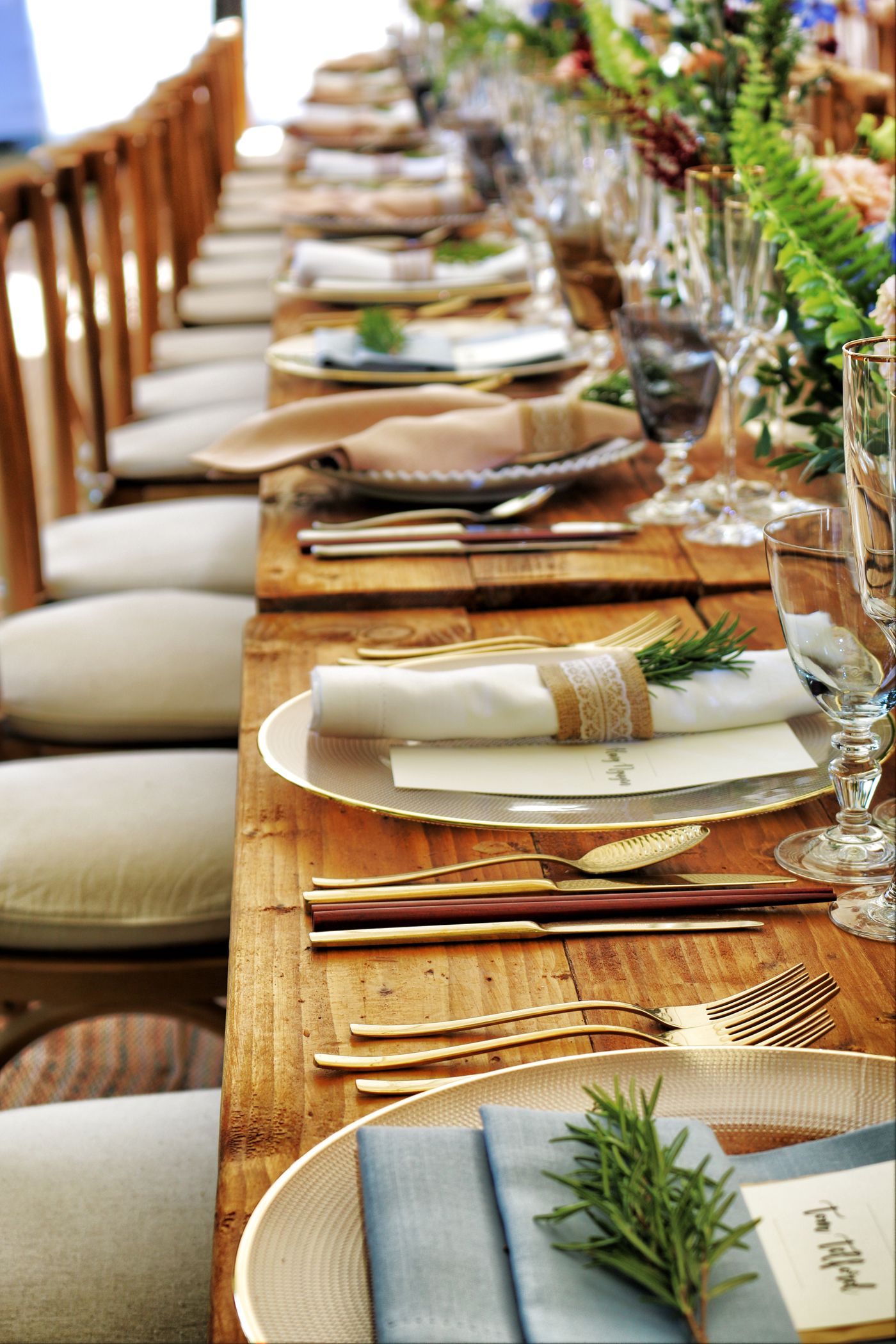 A flower-topped event table setting