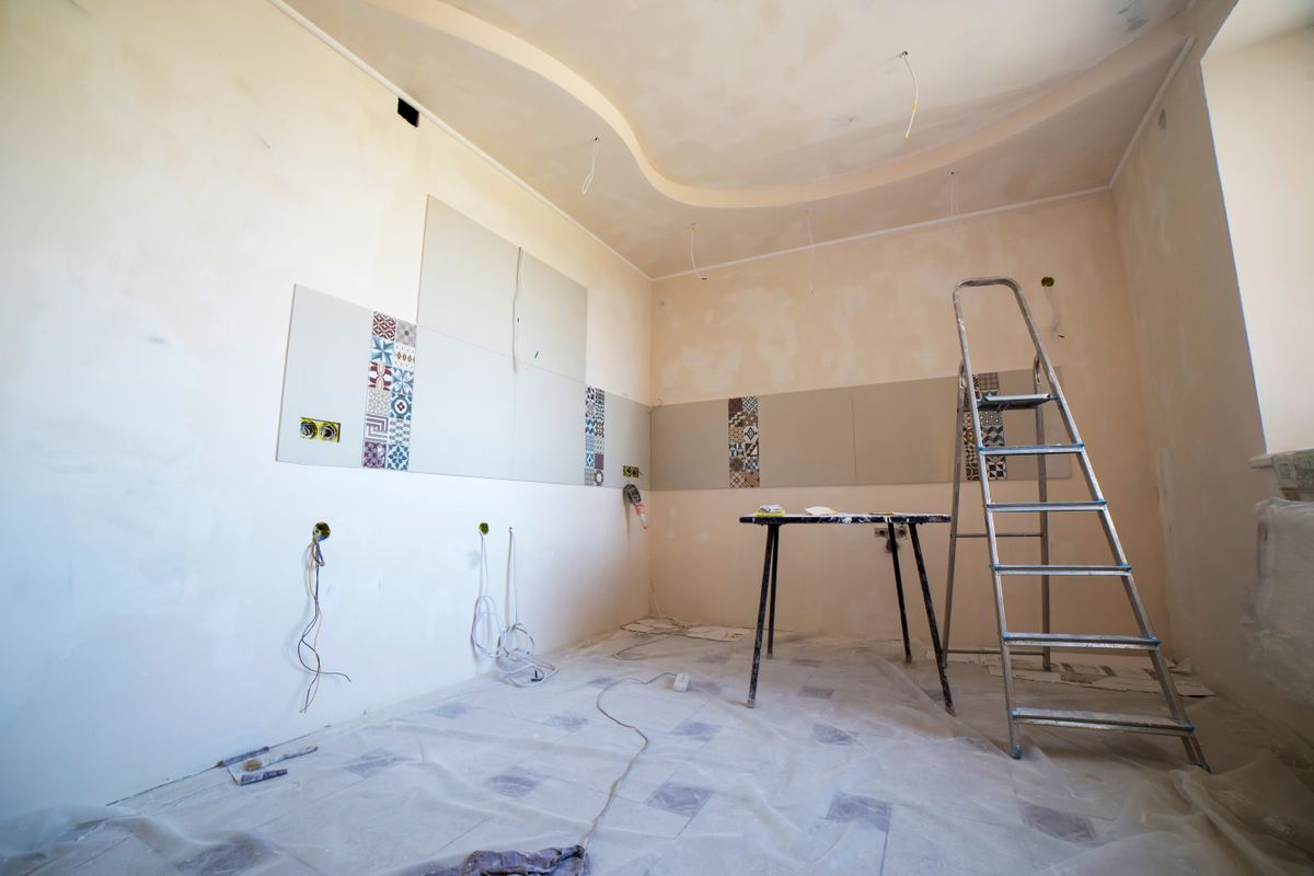 A room mid-restoration during the rebuild