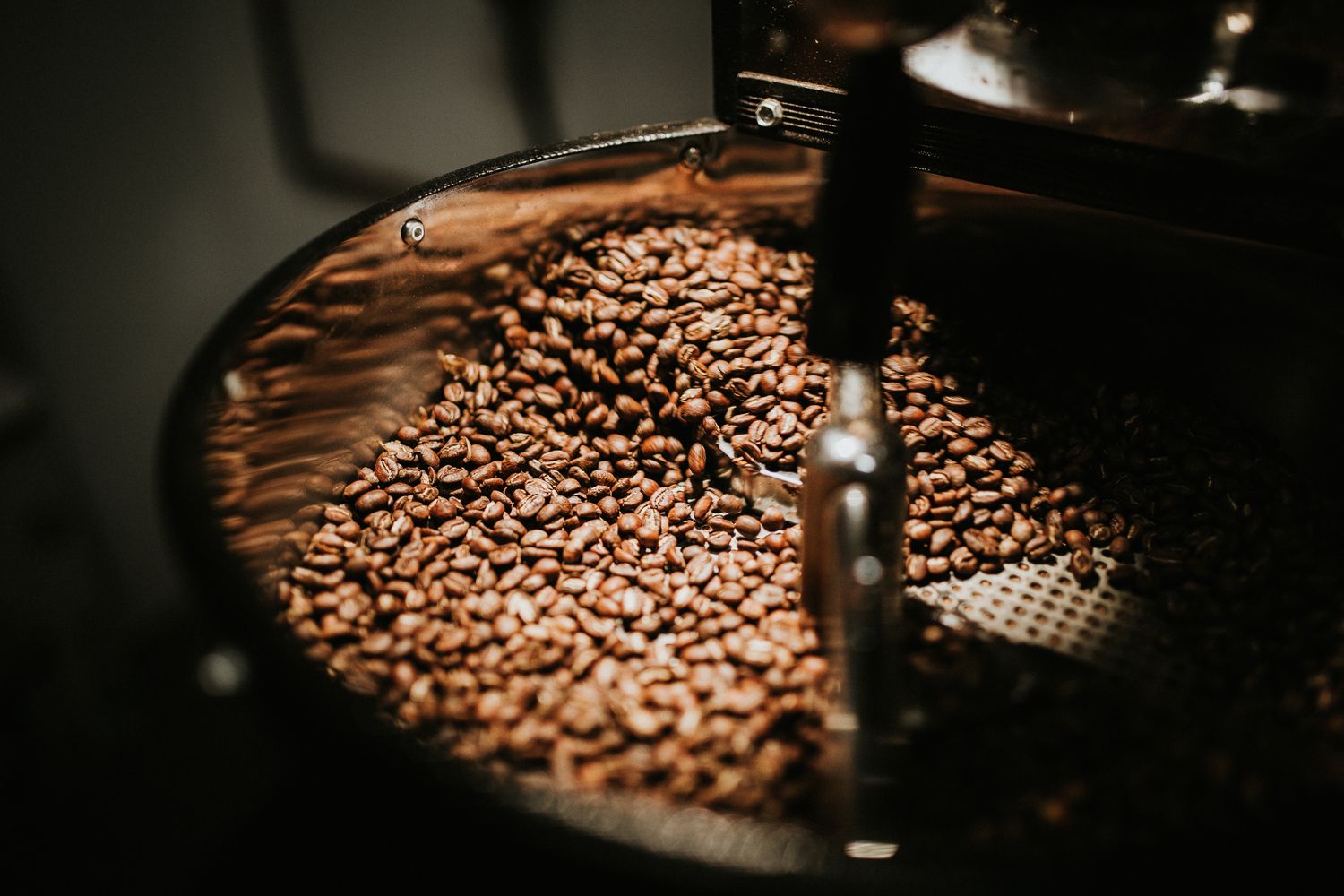Beans roasting in the drum