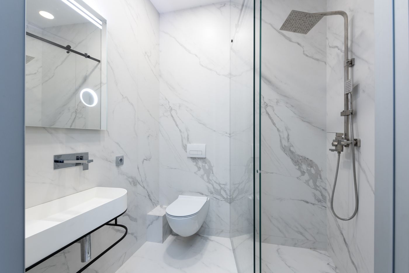 Clean white marble treatment room