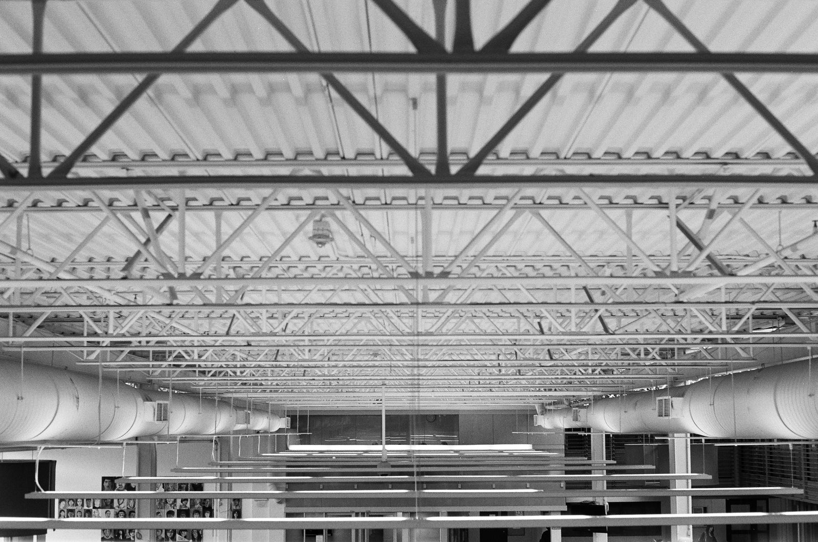 Industrial supply ductwork across a ceiling