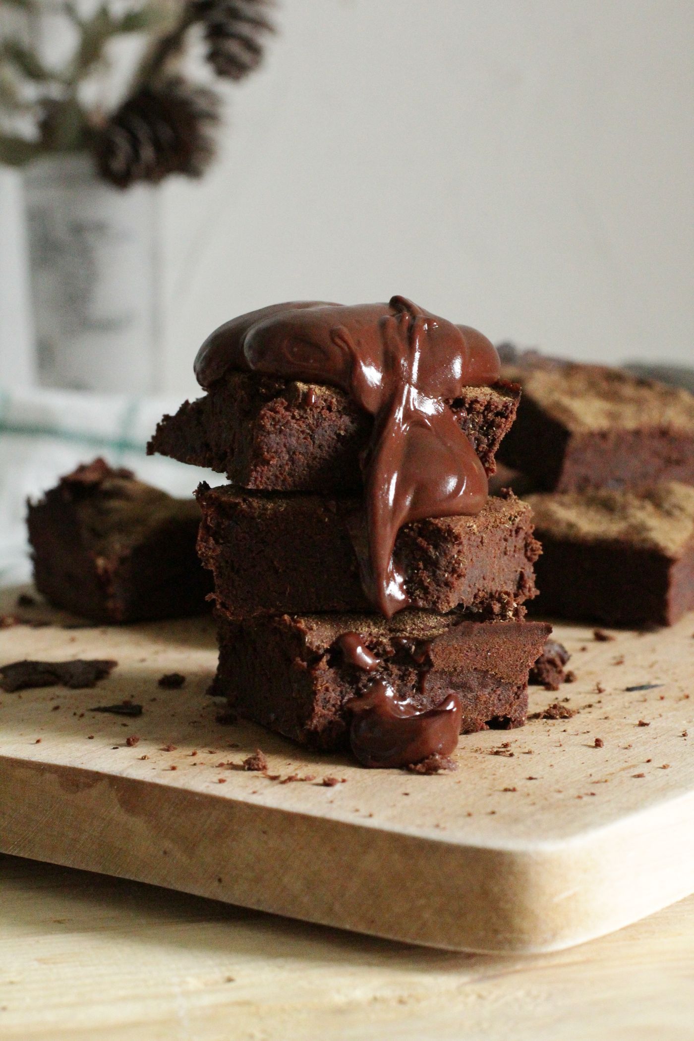 Chocolate dessert squares with glossy chocolate